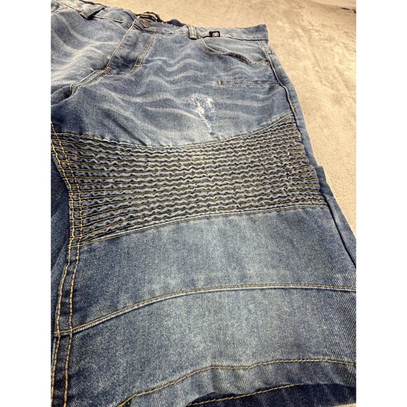 Ecko Unltd Relaxed Fit Denim Shorts Mens 40 Blue Distressed Moto Street - Picture 3 of 9